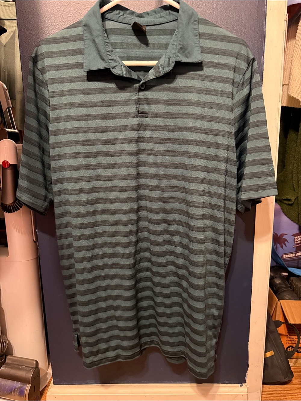 Oakley Men's Striped Polo in Teal and Charcoal